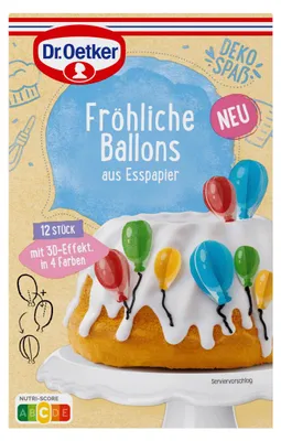 Produktbild von Dr. Oetker Fröhliche Ballons 12 Stück verschiedene Farben Packung 8g
