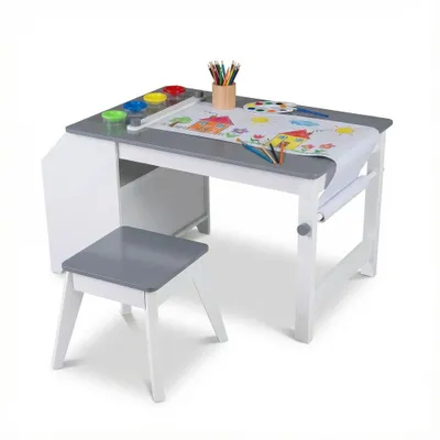 Produktbild von Kinder-Maltisch-Set mit Hocker, Papierrolle und 4 Farbbechern