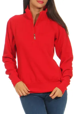 Produktbild von Mivaro Damen Sweatshirt mit halbem Reißverschluss aus Baumwolle mit Fleece innen Regular Fit Troyer Pullover weich warm sportlich elegant für Freizeit Arbeit und Alltag