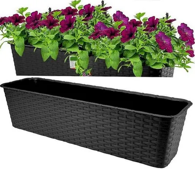 Obrázok produktu pre Balkónový kvetináč z ratanu 59 cm, antracitová farba, dno 10 l