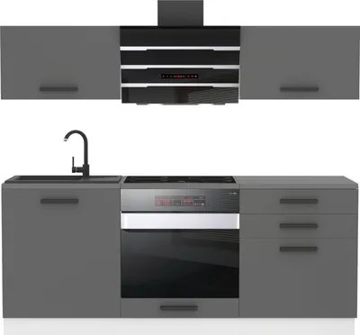 Produktbild von Belini Küchenzeile Küchenblock Sophia - Küchenmöbel 180 cm Einbauküche Vollausstattung ohne Elektrogeräten mit Hängeschränke und Unterschränke, ohne Arbeitsplatten, Silber matt