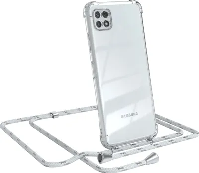 Produktbild von EAZY CASE Handykette kompatibel mit Samsung Galaxy A22 5G, Handyhülle mit Umhängeband, Handykordel, Schutzhülle Clear, Band in Weiß