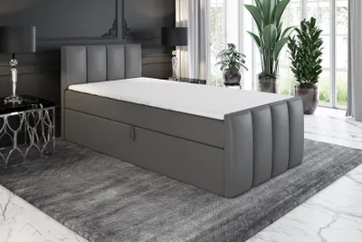 Produktbild von Boxspringbett, Jugendbett FUNI 90x200 (Links) mit Bettkästen, Bonell-Matratze und Topper. Farbe: Grau.