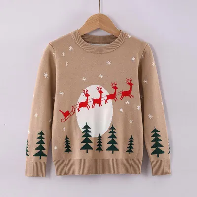 Image de ASKSA Pull de Noël amusant pour enfants, Pull de Noël pour enfants col rond, Pull de Noël avec motif de rennes Noël Automne Hiver Pull (Beige,Taille : 140)
