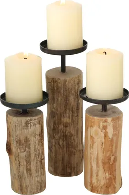 Produktbild von Boltze | Kerzenständer Tempe | 3-teiliges Set | Holz-Metall Kombination | stilvolles Boho Design | ideal für Esstisch oder Kommode