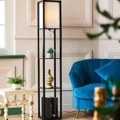 Image de Lampadaire 3 niveaux Lampe de chevet 159cm E27 Eclairage intérieur bois noir sans ampoules