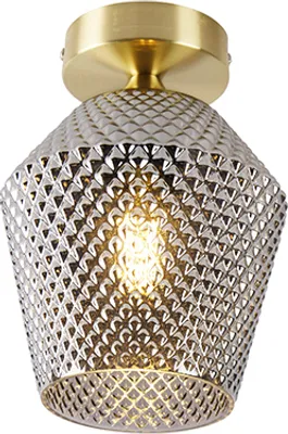 Produktbild von QAZQA - Art Deco Art Deco Deckenleuchte I Deckenlampe I Lampe I Leuchte Messing mit Rauchglas - Karce I Wohnzimmer I Schlafzimmer - Rund - LED geeignet E27