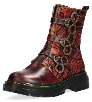 Produktbild von Laura Vita Damen Stiefelette Leder florale Ornamente geschwungene Schnalle KANDYO 36, Größe:37 EU, Farbe:Rot