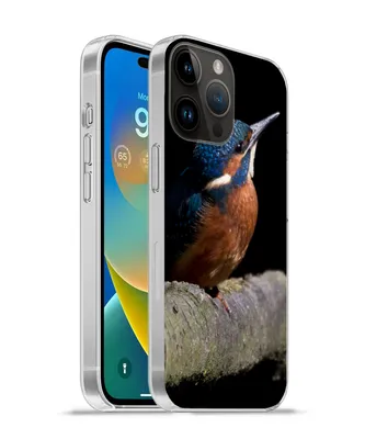 Produktbild von MuchoWow® Handyhülle Schutzhülle Hülle für Apple iPhone 14 Pro Max Eisvogel - Zweig - Federn - Schwarz Silikon Softcase Handy Hülle - Hardcover