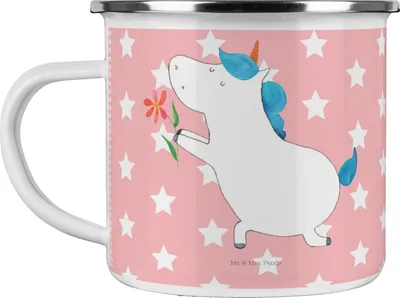Produktbild von Mr. & Mrs. Panda Teetasse Einhorn Blume - Rot Pastell - Geschenk, Emaille Tasse, becher, Teebecher, Pott, Antrag, Einhörner, Freundin, Unicorn, Heiratsantrag, Liebe