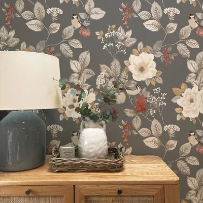 Produktbild von Belgravia - Tapete "Bramble", Floral AG3584 (10 m x 0,5 m) (Holzkohle)