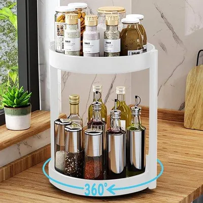 Produktbild von Unyqoos® 360° Drehplatte, 2‑stufig für Küche & Bad, 26 cm, Weiß – Kohlenstoffstahl, Stahlkugellager, rutschfester Boden, Tragkraft 20 kg