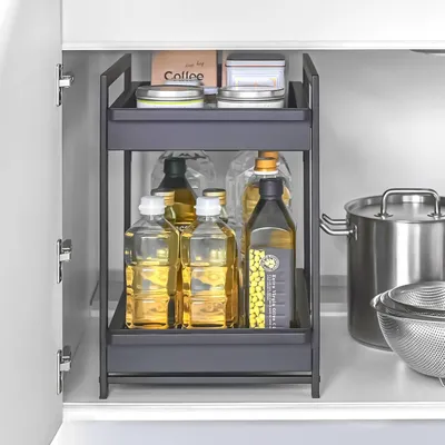 Produktbild von Yamazaki Küchenschrank Organizer Regal ausziehbar Metall 30x45x42cm schwarz