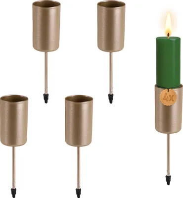 Imagen del producto de Soporte para velas, juego de 4 unidades, metal dorado, diámetro de 2,3 cm, con base