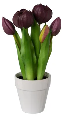 Produktbild von Künstliche Tulpe 26cm. Kunstblume im weißen Topf. Real-Touch. Purple