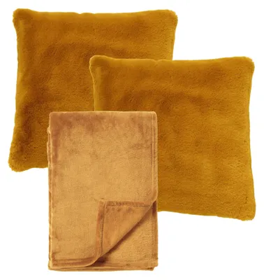 Produktbild von Dutch Decor SPARSET - 3-teilig - Zaya & Harvey - Dekokissen 45x45 cm - Wohndecke 150x200 cm - Gelb