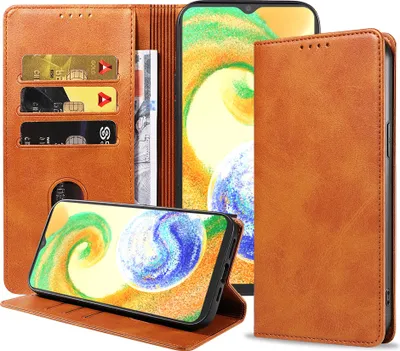 Produktbild von Smartphonica Samsung Galaxy A04s kunstleren hoesje met  magnetische sluiting en pashouders book case - Bruin