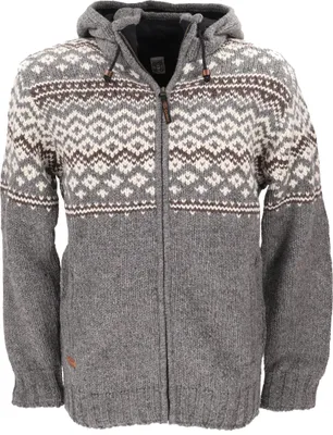 Produktbild von Uni Wolljacke mit Nordischem Muster, Gefütterte Strickjacke - Grau/weiß, Herren, Wolle, Größe: M
