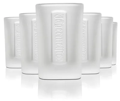 Produktbild von 6x Jägermeister Glas 2cl Frosted Shot Kurze Stamper Schnaps Gläser Kontur Relief