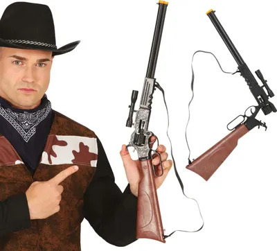 Productafbeelding van Cowboy geweer, telescoopvizier, carnaval kostuum, western avontuur, held, cowboyhoed, kleur: zwart/bruin