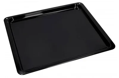 A black baking tray on a white background.
