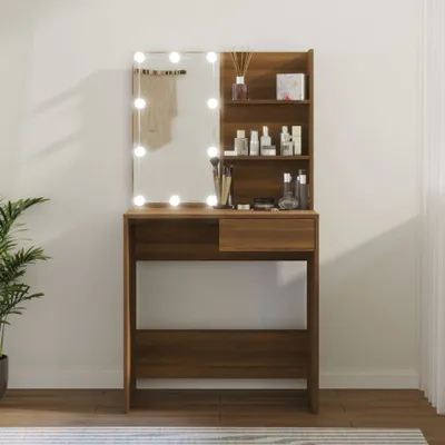 Produktbild von The Living Store Schminktisch mit LED Braun Eiche 74,5x40x141 cm