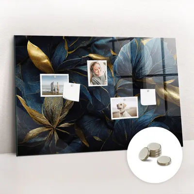 Obrázek produktu pro Magnetická Tabule na Zeď Skleněná - Memo Board Kleněnou Přední Stranou - 5 magnetů v balení - 90x60 cm - Dekorativní květiny