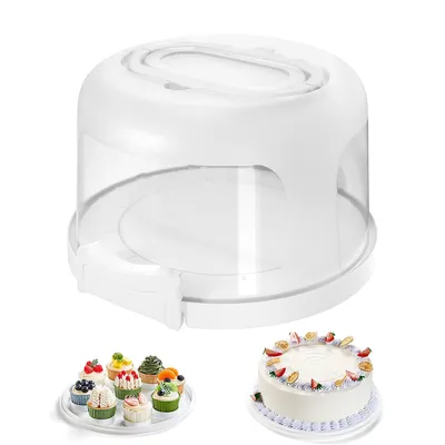 Produktbild von Kuchen Transportbox, Plastik Kuchen Transportbox, 30 x 26 x 14.5cm, Tortentransportbox mit Haube und Griff, für Torten Kekse Kuchen