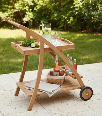 Produktbild von Servierwagen Teakholz 56x78x85 cm, Garten Trolley auf Rollen massiv