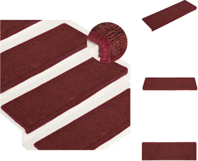 Image de vidaXL Tapis d'escalier 15 pcs. 65x21x4 cm rouge mat - Tapis d'escalier