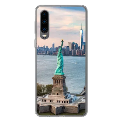 Produktbild von MuchoWow® Handyhülle Schutzhülle Hülle für Huawei P30 Freiheitsstatue mit der Skyline von New York Silikon Softcase Handy Hülle - Kartenbesitzer