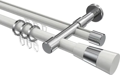 Produktbild von Interdeco Rundrohr-Innenlaufstange / Gardinenstange (Kombination) Weiß / Chrom, Typ Prestige Tanara (Konus Bicolor), 20 mm Ø 2-läufig, 480 cm