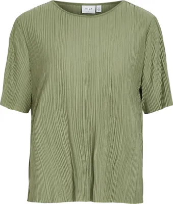 Produktbild von VILA Modisches Satin Blusen Shirt Kurzarm Glänzendes Plissiertes Oberteil Größe: S