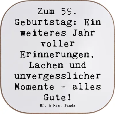 Produktbild von Mr. & Mrs. Panda Untersetzer Tasse Spruch 59. Geburtstag - Weiß - Geschenk, Geburtstagsgeschenk, bieruntersetzer, feiern, Freude, Geburtstagsüberraschung, Happy Birthday