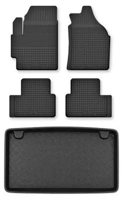 Image de Tapis en caoutchouc + bac de coffre pour Peugeot 1007 2004-2009 (coffre standard) – 5 pièces, noirs, semi-universel, adapté