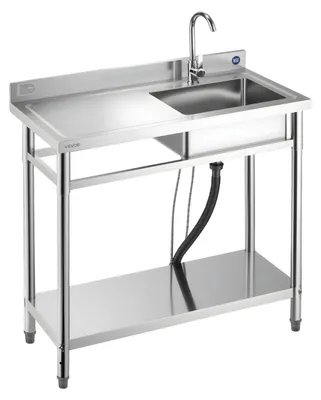 Produktbild von VEVOR Edelstahl Utility Sink, 1 Fach Freistehendes kleines Waschbecken mit Werkbankarmatur & Beinen, 100,1 x 48,5 x 95 cm Gewerbliche Einzelbecken für Garage, Restaurant, Wäscherei, NSF-, 100 cm-b, Linkes Abtropfbrett/Eine Schüssel/Eine Schicht-a