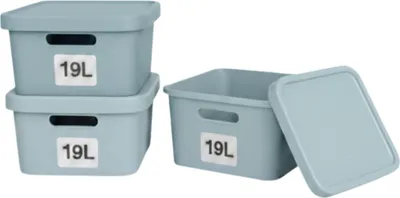Produktbild von Plastard Boxen 19 L, 3er-Set, stapelbar, BPA-frei, Blau, mit Deckel