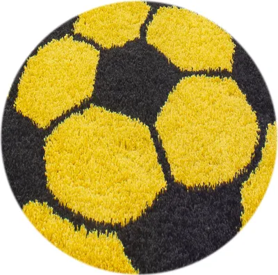 Produktbild von Kinder Teppich Kinderzimmer für Jungs und Mädchen Gelb 120x120 weich Fußball-Design bunt aus Regenbogen Fußball uvm. Rund aus Polypropylen