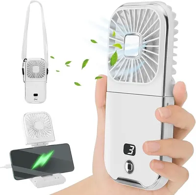 Produktbild von Tragbarer Handventilator mit 3000 mAh Akku, USB-betrieben, 3 Geschwindigkeiten, ideal für Zuhause und Reisen. Kompakt und praktisch - Weiß.
