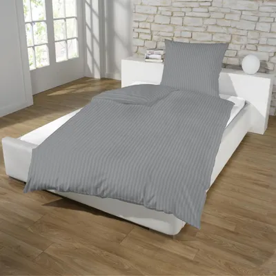 Produktbild von Dreamhome Hotel Damast Streifen Bettwäsche 135x200 + 80x80 Kissenbezug Bettbezug für Bettdecke Steppdecke mit Baumwolle, Farbe:Grau, Größe:REIßVERSCHLUSS