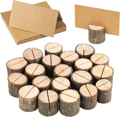 Image de Ensemble de porte-cartes en bois Benzoa® (20 supports + 20 cartes en papier kraft) – présentoirs de menus écologiques avec finition mate, couleur marron naturel, pour restaurants et événements