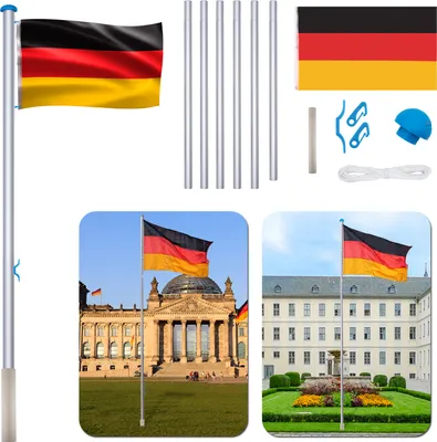 Image de UISEBRT Mât de drapeau en aluminium stable 6,5m y compris drapeau allemand 150 x 80cm douille au sol 50cm