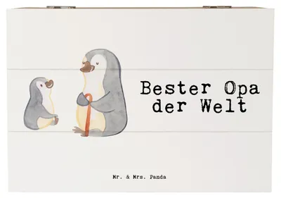Produktbild von Mr. & Mrs. Panda Truhe Pinguin Bester Opa der Welt 22 x 15 cm - Weiß - Geschenk, Geschenkbox, Box, Mitbringsel, Holz Aufbewahrungsbox, Geschenkidee, Geburtstag, Enkelin