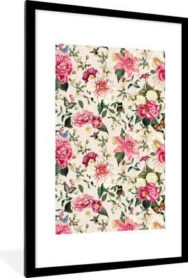 Produktbild von MuchoWow® MuchoWow® Gerahmtes Poster Blumen - Insekten - Rosa 60x90 cm - Poster mit zchwarzem Bilderrahmen - Dekoration - Wandposter Wohnzimmer - Hochwertig
