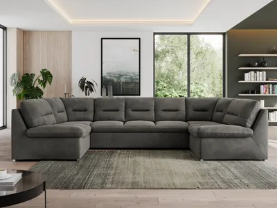 Produktbild von Sofa XXL U-Form Beige, Wohnlandschaft U Form mit Schlaffunktion, Sofa mit Schlaffunktion, Schlafsofa, Wohnzimmer Couch mit schlaffunktion - Morbido U - Dunkelgrau Velvet