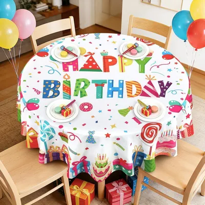 Produktbild von Tischdecke Rund 180 cm Geburtstag Weiß