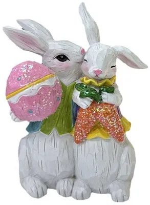 Immagine prodotto di Decorazioni con coniglietti pasquali - 2 pezzi, uova di Pasqua in radice, decorazioni da tavolo e da giardino (15 cm)
