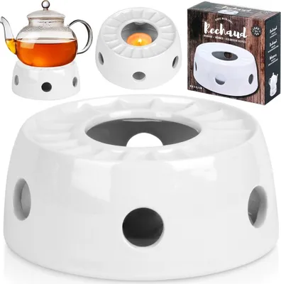Produktbild von Vilde Stövchen Teelichthalter Warmhalter Teewärmer Kaffeewärmer Warmhalteplatte aus Keramik weiß