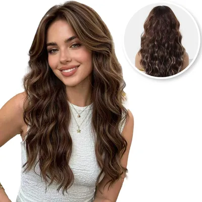 Produktbild von SassyGoods Perücke Braun – Damenperücken mit langem Haar – Perücke – Haarteil – Waschbar – Braune Perücke – 55 cm