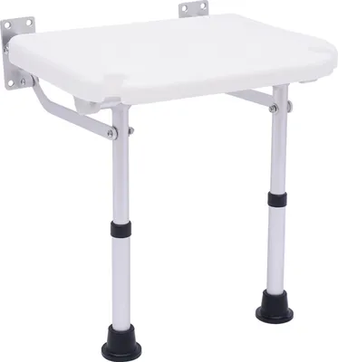 Image de 100kg Siège de douche rabattable avec pieds de support hauteur réglable montage mural tabouret de douche pliable aide à la douche siège de salle de bain (blanc)
